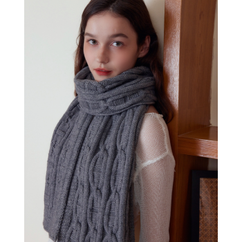 Gray Classic Textured Knit Scarf - Solid Color, Premium Soft Feel, Winter (176x26.5cm)
