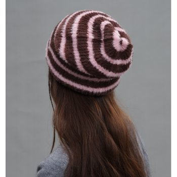 Trendy Dual-Tone Striped Beanie - Soft Plush Knit, Versatile Winter Cap (Pink and brown)
