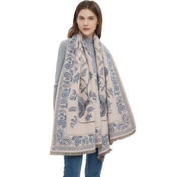 Women's Soft Jacquard Shawl - Paisley & Bird Floral Print Scarf(190x65cm)
