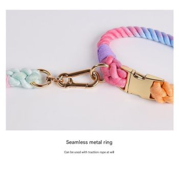 Handmade Gradient Rope Dog Collar & Leash Set - Colorful Braided Cotton (Navy blue - Size S)