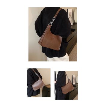Coffee Chic PU Leather Shoulder Bag with Chain Strap & Whipstitch Detail