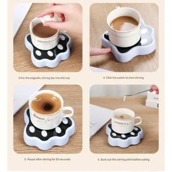 Beige Cute Paw Print Self-Stirring Coaster - Electric Coffee & Milk Mixer
