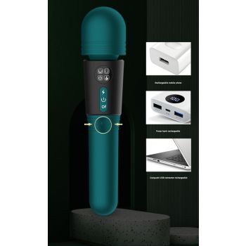 (Purple) Powerful Dual Stimulation Wand Vibrator - Heated Tip, Multi-Mode, LCD Display