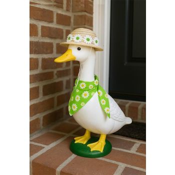 2 Sets Khaki and Green Daisy Delight Porch Goose & Small Pet Costume - 2 Summer Straw Hat & 2 Floral Bandana Set