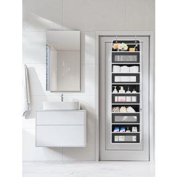 Grey Heavy Duty 5-Tier Over-The-Door Hanging Organizer - Space-Saving Storage with Clear Windows & Mesh Pockets