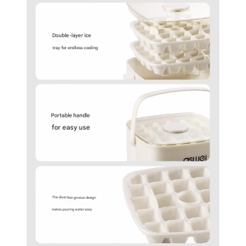 Blue Innovative Press-Release Ice Cube Maker - Dual Layer Trays & Storage Bin (48 Cubes)