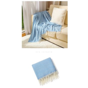 Blue Elegant Herringbone Tassel Throw Blanket - Large Acrylic Faux Cashmere Soft Cozy Blanket for Sofa, Bed & Decor (130x240cm)