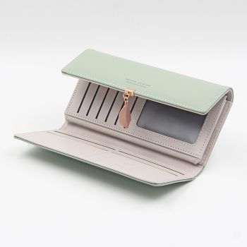 Black Elegant Ladies Long PU Leather Wallet - Slim Clutch with Leaf Charm, Multi-Card Holder & Organizer