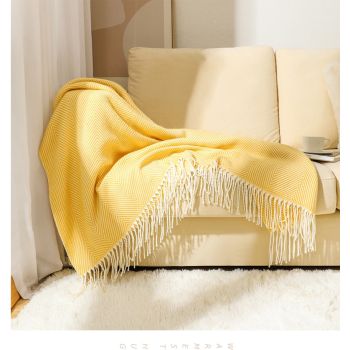 Red Elegant Herringbone Tassel Throw Blanket - Large Acrylic Faux Cashmere Soft Cozy Blanket for Sofa, Bed & Decor (130x240cm)