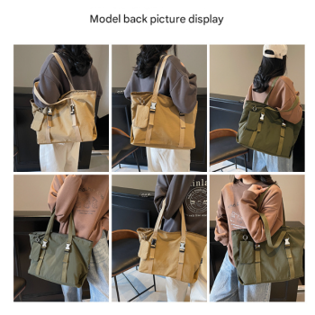 Khaki Women's Large Capacity Nylon Tote Bag - Stylish Casual Shoulder with Detachable Pouch
