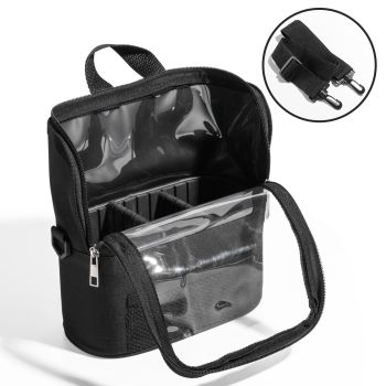 Black Professional Makeup Bag Organizer - Large Capacity Travel Cosmetic Case with Brush Holder, Adjustable Dividers & Shoulder Strap