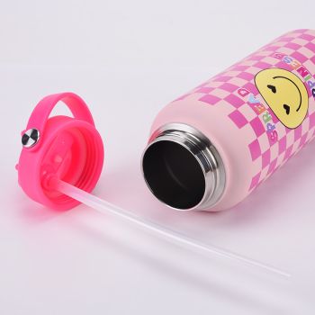 Style 23C White and Blue Vibrant Fun Print 1L Stainless Steel Insulated Water Bottle - 32oz Large Capacity with Straw Lid & Carry Handle - BPA-Free