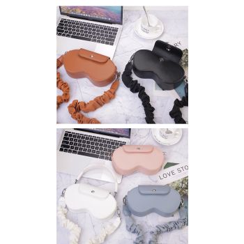 White Chic PU Leather Crossbody Storage Bag for Apple AirPods Max - Protective Case with Ruched Fabric Strap & Top Handle