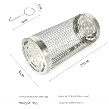 Silver 2-Piece Rolling Stainless Steel BBQ Grill Basket Set (Small & Large) - 304 Food-Grade Grilling Cages with Hooks