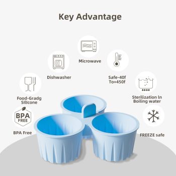 2 Pcs Pink 3-Compartment Silicone Bowl - BPA-Free, Microwave & Air Fryer Safe for Eggs, Baking & Food Storage