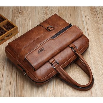 Coffee Men's PU Leather Briefcase - Vintage Style Laptop Messenger Bag, Crossbody Satchel for Business & Casual