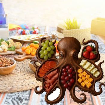 Style A Brown Artisan Crafted Solid Wood Octopus Charcuterie Board - Unique Appetizer & Cheese Serving Platter