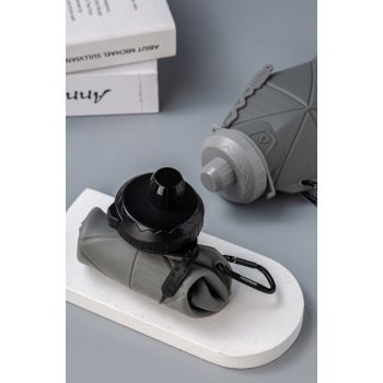 White and Grey Cup Lid Ultimate Foldable Silicone Water Bottle - Lightweight Leakproof Travel & Sports Hydration - 700ml