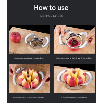 Silver Premium Apple Slicer Corer - Heavy Duty Stainless Steel Fruit Cutter, 12-Slice Divider Kitchen Gadget