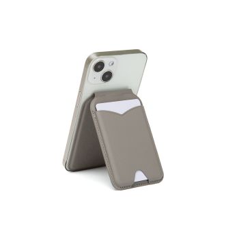 Light Grey Chic MagSafe Wallet with Mirror & Stand - PU Leather Card Holder for iPhone 12-16 Series