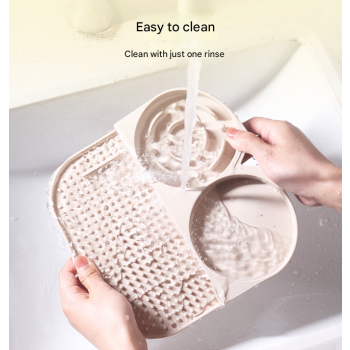 2 Pcs Green 3-in-1 Silicone Pet Slow Feeder & Lick Mat with Water Bowl - Non-Slip Design for Dogs & Cats