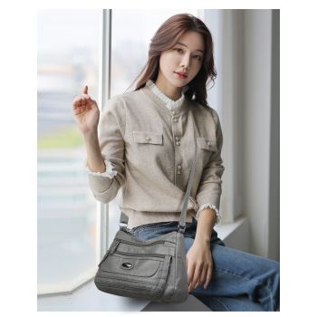 Blue Women's Soft Washed PU Leather Crossbody Bag - Multi-Pocket Casual Shoulder Purse for Everyday Organization