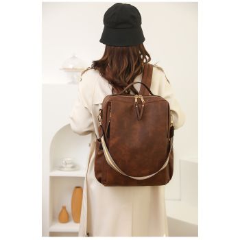 Black Women's Vintage PU Leather Anti-Theft Backpack - Convertible Shoulder Bag & Laptop Rucksack for Travel & Daily Use