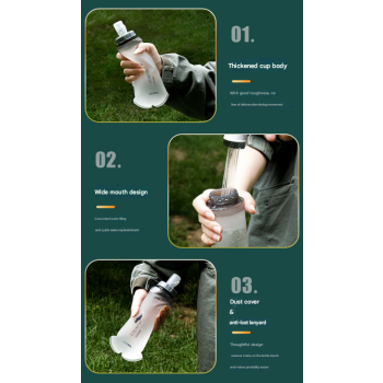 Grey and White Ultra-Lightweight 350ml Soft Running Flask - BPA-Free Collapsible TPU Water Bottle for Hiking, Cycling & Outdoor Sports