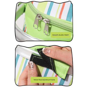 Green and Colored Stripes Large 27L Foldable Insulated Picnic Basket Cooler Bag - Lightweight Thermal Hamper with Aluminum Handles for Outdoor, Shopping & Camping