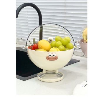 Pink Whimsical Covered Fruit Bowl with Flip Lid & Drainer - Cute Design Snack & Candy Dish for Living Room