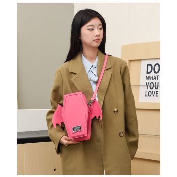 Pink Gothic Coffin Bat Wing Convertible Crossbody Bag - Punk PU Leather Shoulder Purse & Mini Backpack