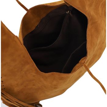 Brown Boho Chic Fringed Hobo Bag - Large Capacity Soft Faux Suede Shoulder Tote with Tassel Detail