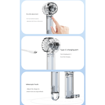 Transparent Black Portable Mini Cooling Fan with Semiconductor Ice Compress - USB-C Rechargeable, 3-Speed Turbine & Transparent Design