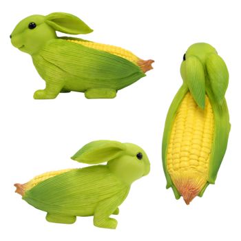 Green And Yellow Whimsical Resin Corn Rabbit Garden Statue - Unique Outdoor Yard Art Figurine with Decorative Sign