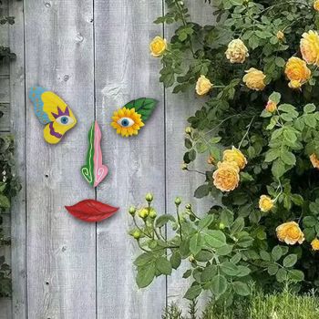 Colorful Vibrant Resin Tree Face Art - 4 Piece Whimsical Outdoor Garden & Wall Decor Set