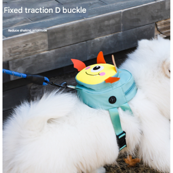 Green Adorable Monster Pet Backpack Harness - Small Dog & Cat Treat Pouch with Poop Bag Dispenser