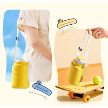 Yellow Large Capacity 2-in-1 Pet Travel Water & Food Bottle Dispenser - Portable Outdoor Dog Feeder with Shoulder Strap