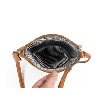 Brown Compact Women's Crossbody Bag - Adjustable Strap, Double Zipper Closure, 18x21cm Lightweight PU Leather Shoulder Bag