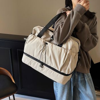 Orange and Black Large Capacity Travel Bag with Wet/Dry Separation - Canvas + Polyester, Lightweight Handbag for Short Trips and Fitness, Fits on Luggage