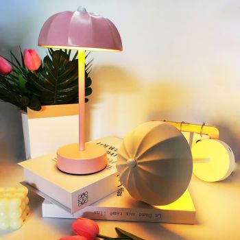 Pink Chic Mushroom LED Table Lamp - Rechargeable Cordless Touch Control 3-Color Adjustable Light for Bedroom Living Room Decor