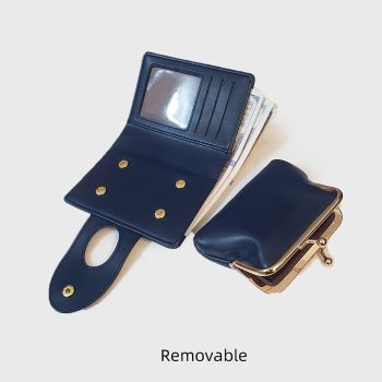 Dark Blue Elegant Croc Embossed Womens Wallet - Short PU Leather Bifold with Removable Kisslock Coin Purse & Card Holder