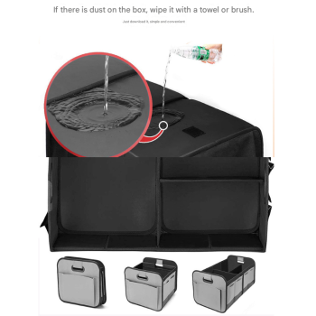 Grey and Black Heavy Duty Collapsible Car Boot Organiser - Large 65L Waterproof Trunk Storage Box with Compartments for SUV & Car