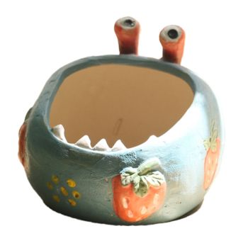 2 Pcs Blue Whimsical Monster Ceramic Succulent Planter - Hand-Painted Character Pot with Drainage