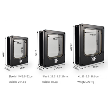 Size L Black 4-Way Locking Pet Flap Door for Cats and Small Dogs - Weatherproof Magnetic Cat Door