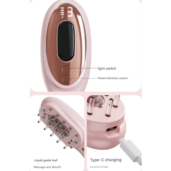 Pink Rechargeable Electric Scalp Massager with Red & Blue Light Therapy - Hair Oil & Serum Applicator Comb(Not containing essential oils)