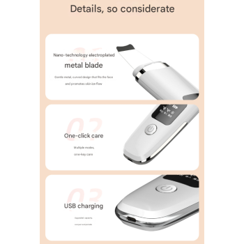 White Professional 4-in-1 Ultrasonic Skin Scrubber - Deep Pore Cleanser, Blackhead Remover & EMS Facial Lifting Tool