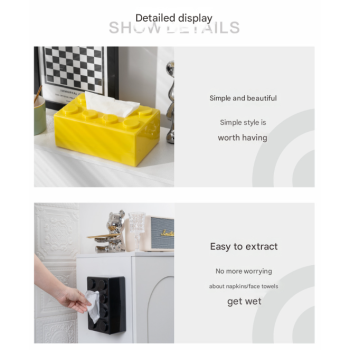 Yellow 2 Pcs Creative Building Block Tissue Box Holder - Wall-Mounted & Desktop Dispenser for Bathroom, Kids Room & Office Decor