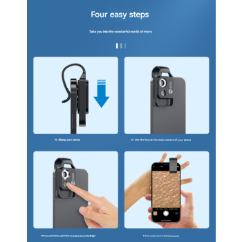 White Portable 200X Clip-On Microscope Lens for Smartphone - HD Pocket Magnifier with CPL Filter and LED Light(excluding mobile phones)