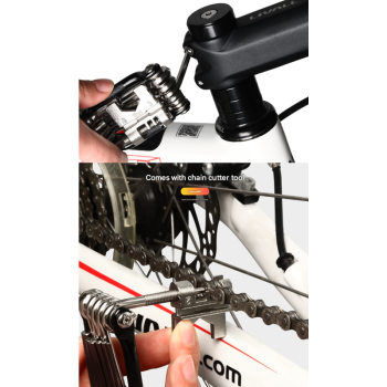 Black and Silver 16 in 1 Bicycle Repair Multi Tool - Compact Folding Bike Tool Kit with Chain Breaker for MTB Road Cycling