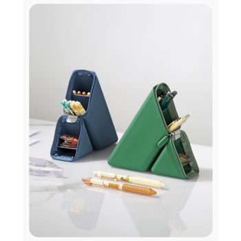 Dark Blue Transforming Silicone Pencil Case - Stand-Up Pen Holder & Stationery Organizer